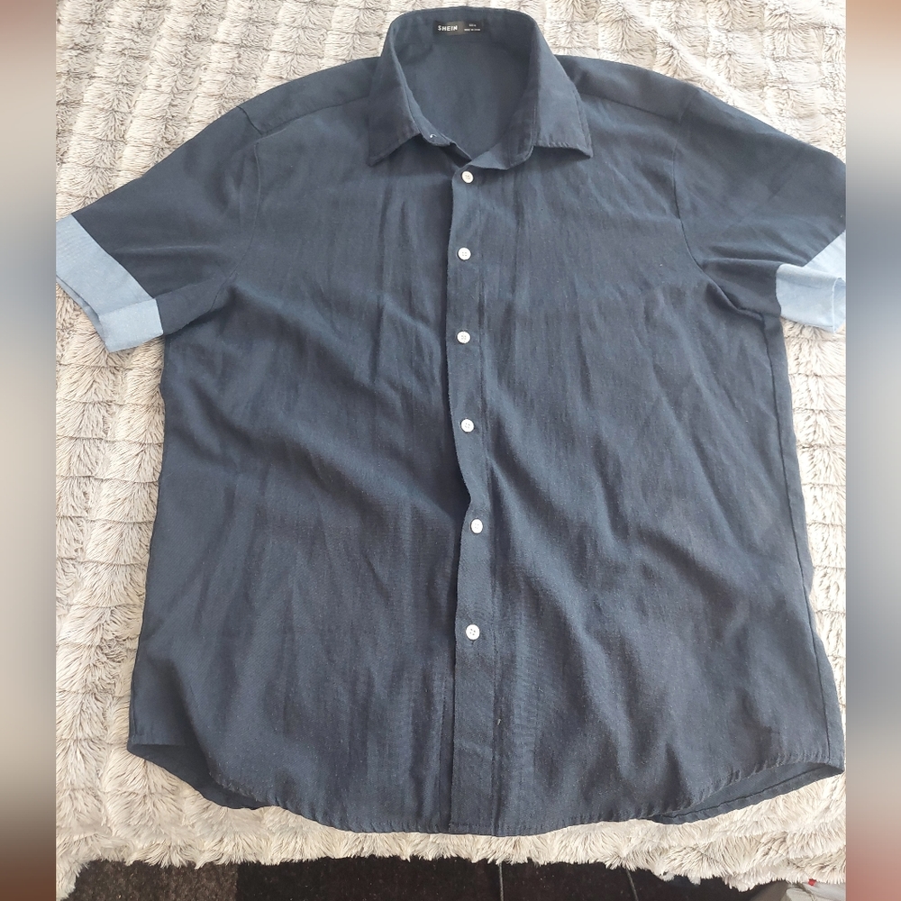 Shein short sleeve navy button‎ down xl